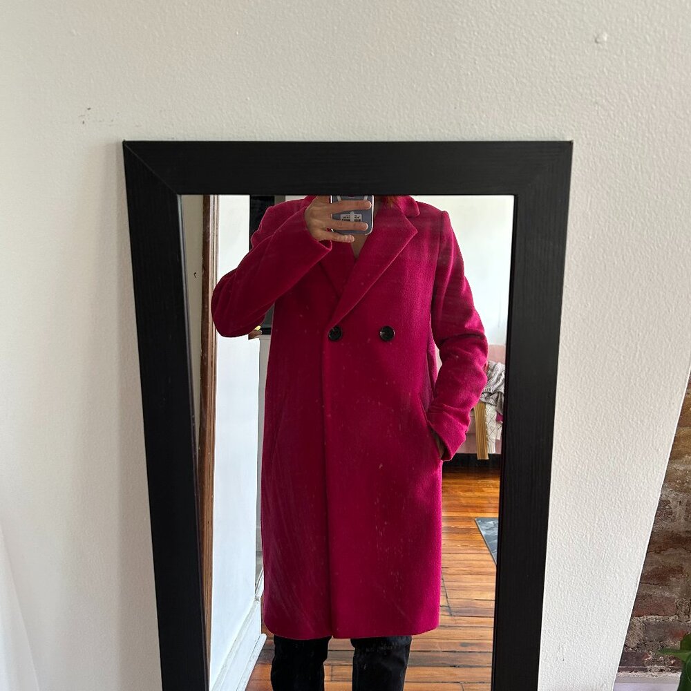 Double breasted fuchsia wool coat